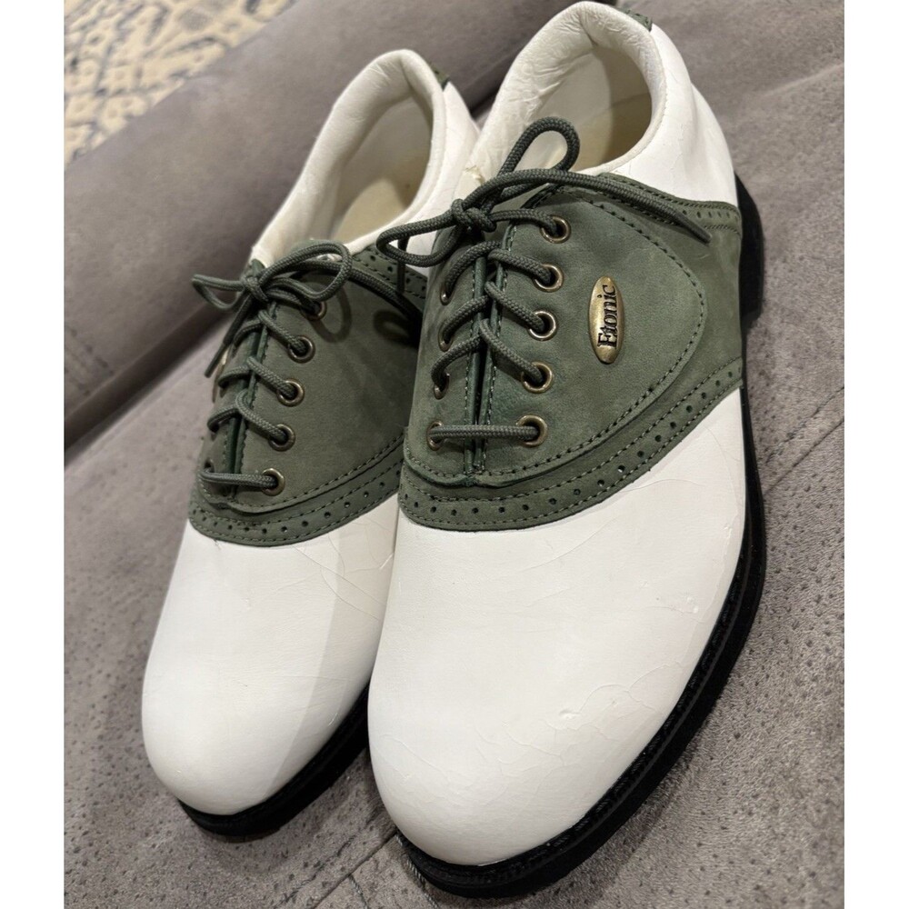Etonic Stabilites Softspikes Green White Golf Shoe Women 7.5 Leather Upper